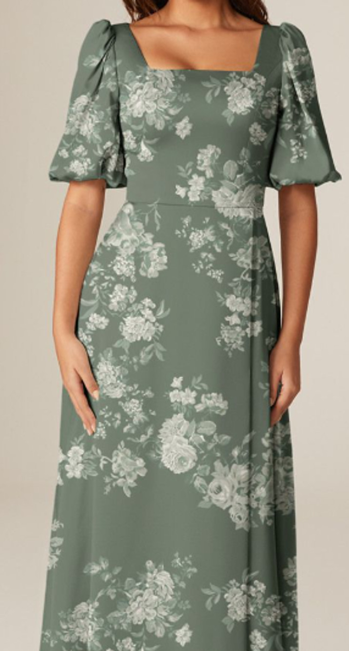 AW BRIDAL 12 L satin charmeuse trumpet teal rose green floral maxi dress NEW B20